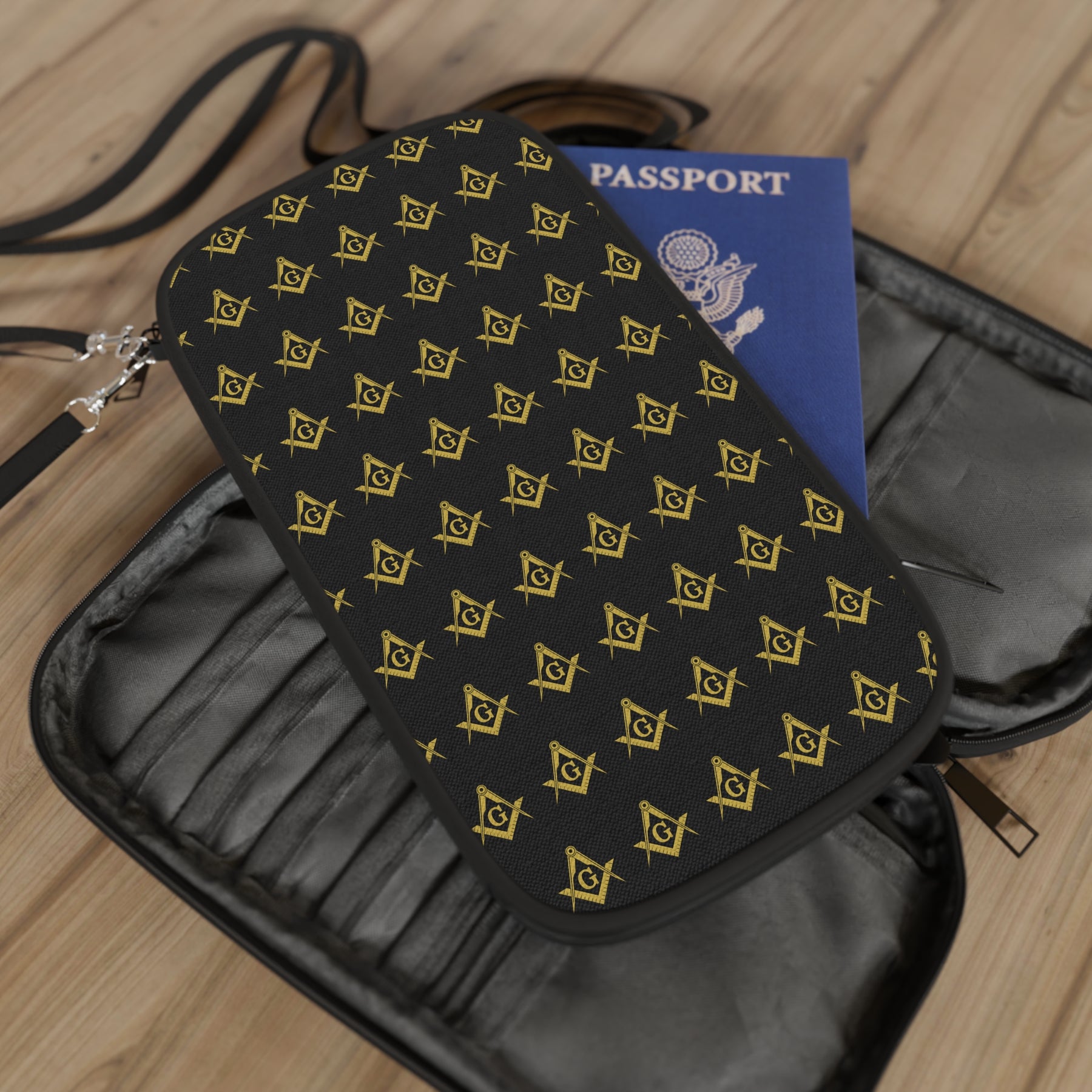 Master Mason Blue Lodge Passport Wallet - Gold Square & Compass Pattern - Bricks Masons