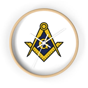 Master Mason Blue Lodge Clock - Wood Frame with Golden Square & Compass G - Bricks Masons