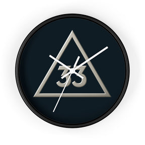 33rd Degree Scottish Rite Clock - Silver Triangle with 33 on Wooden Frame - Bricks Masons