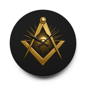 Master Mason Blue Lodge Clock - All Seeing Eye Within Square & Compass - Bricks Masons