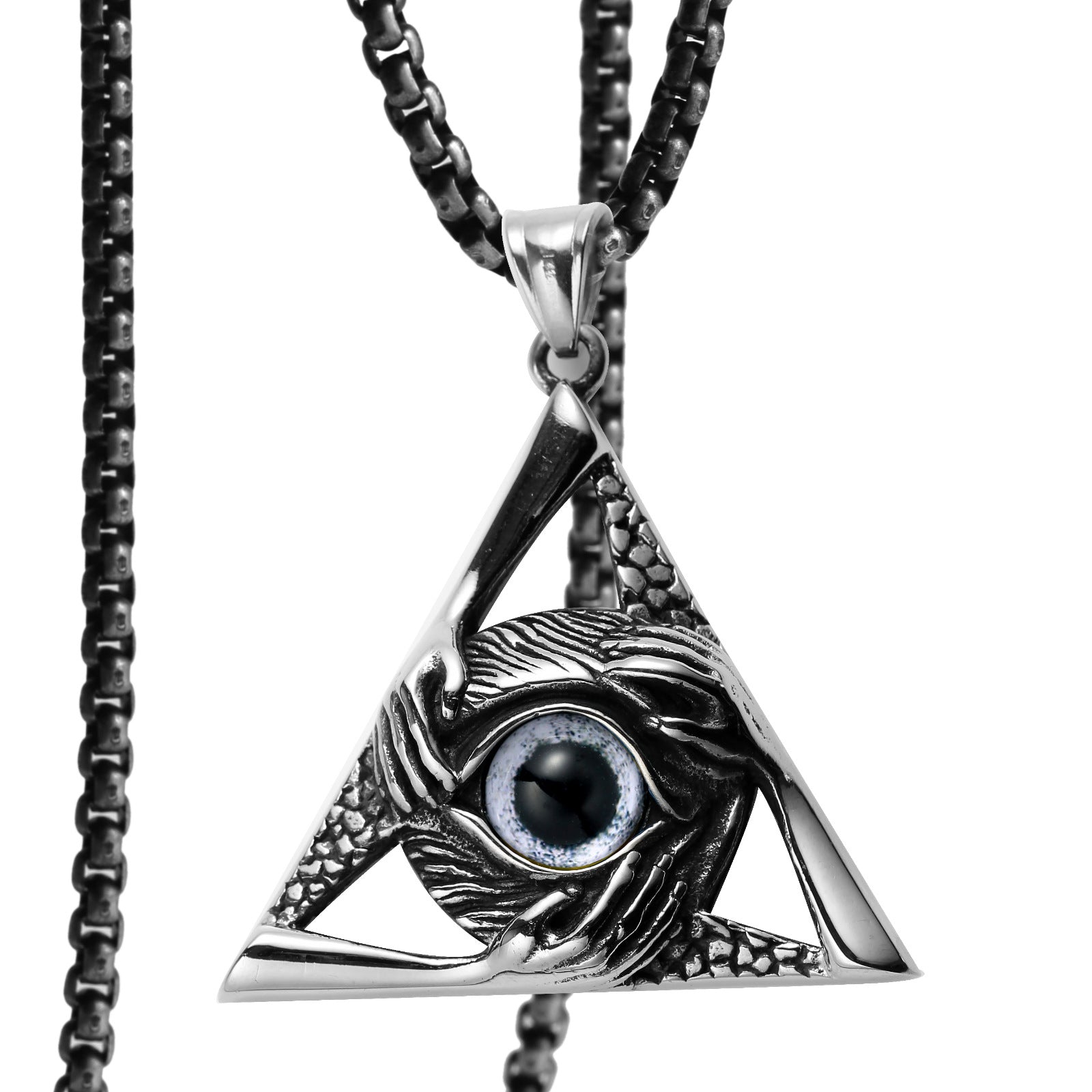 Eye Of Providence Necklace - Silver Stainless Steel White All Seeing Eye Pendant - Bricks Masons