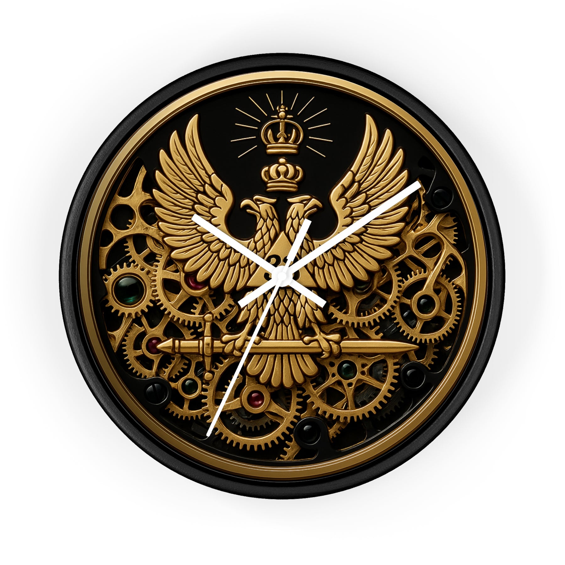 33rd Degree Scottish Rite Clock - Open Gear Eagle on Wood Frame With Plexiglass Face - Bricks Masons