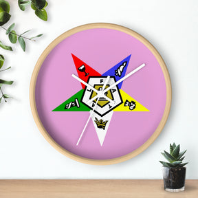 OES Clock - Classic Wood Frame with Star Emblem Design - Bricks Masons