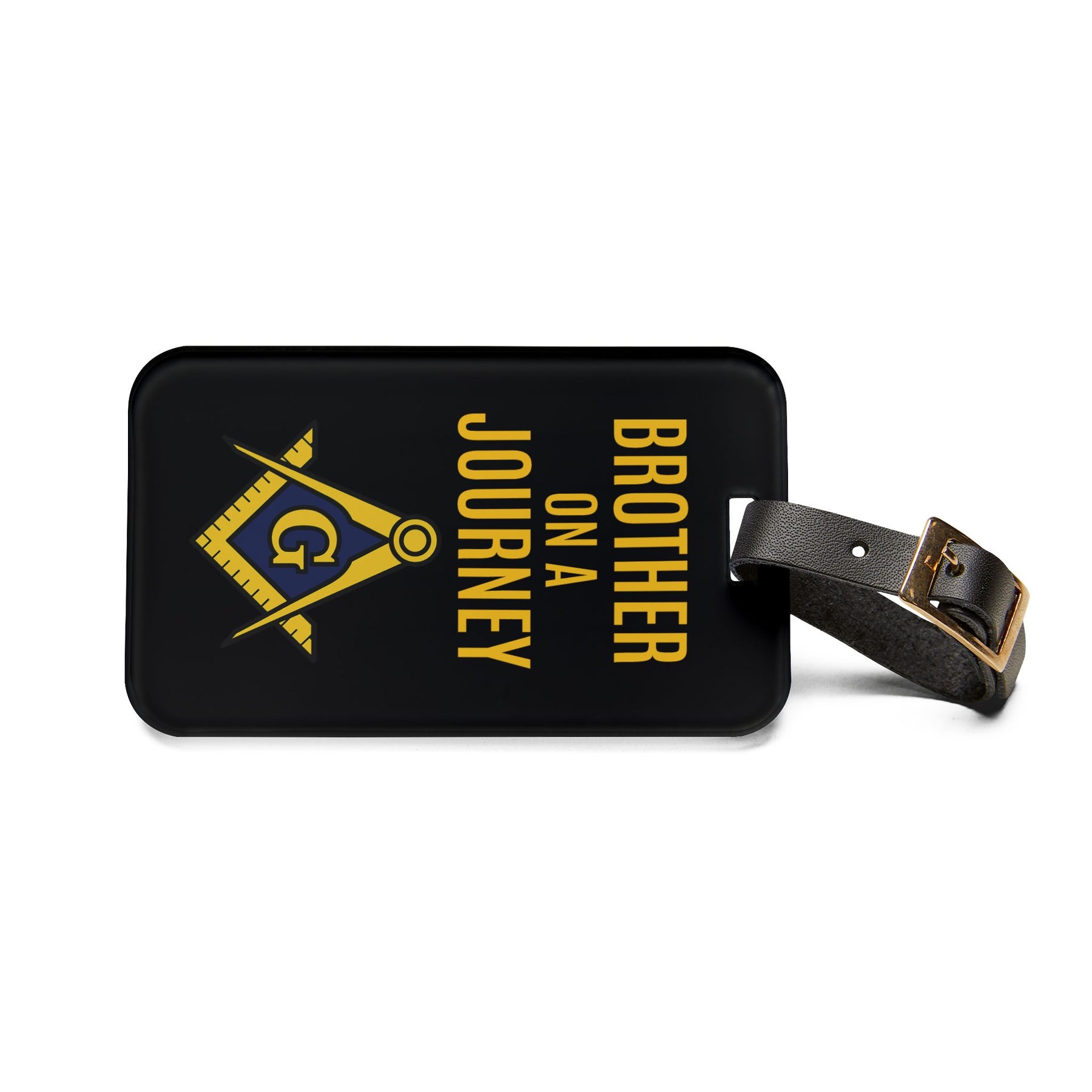 Master Mason Blue Lodge Luggage Tag - Brother On A Journey With Black Leather Strap - Bricks Masons