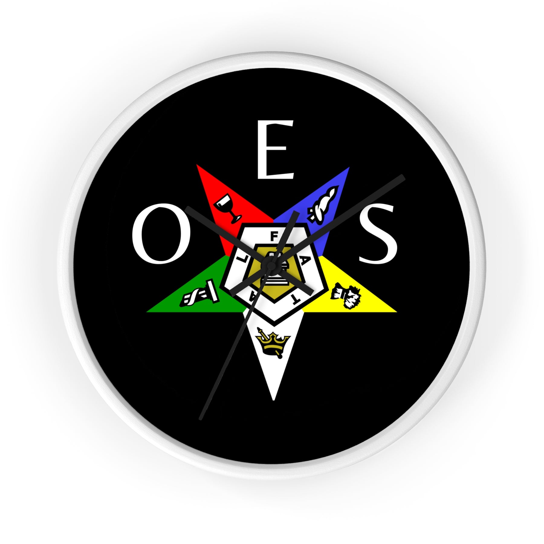 OES Clock - Colorful Star Emblem with OES Lettering on Wooden Frame - Bricks Masons