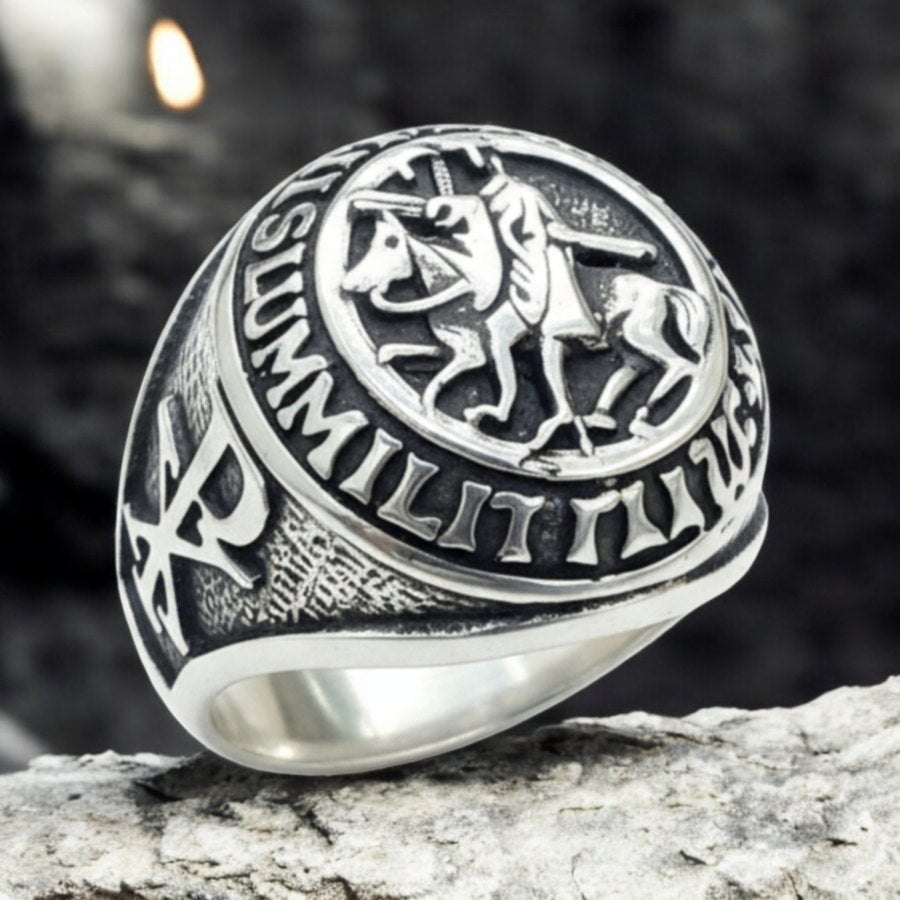 Knights Templar Ring in Silver, Concave, 2 cm, Art. 276 - Bricks Masons