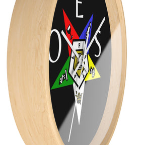 OES Clock - Colorful Star Emblem with OES Lettering on Wooden Frame - Bricks Masons