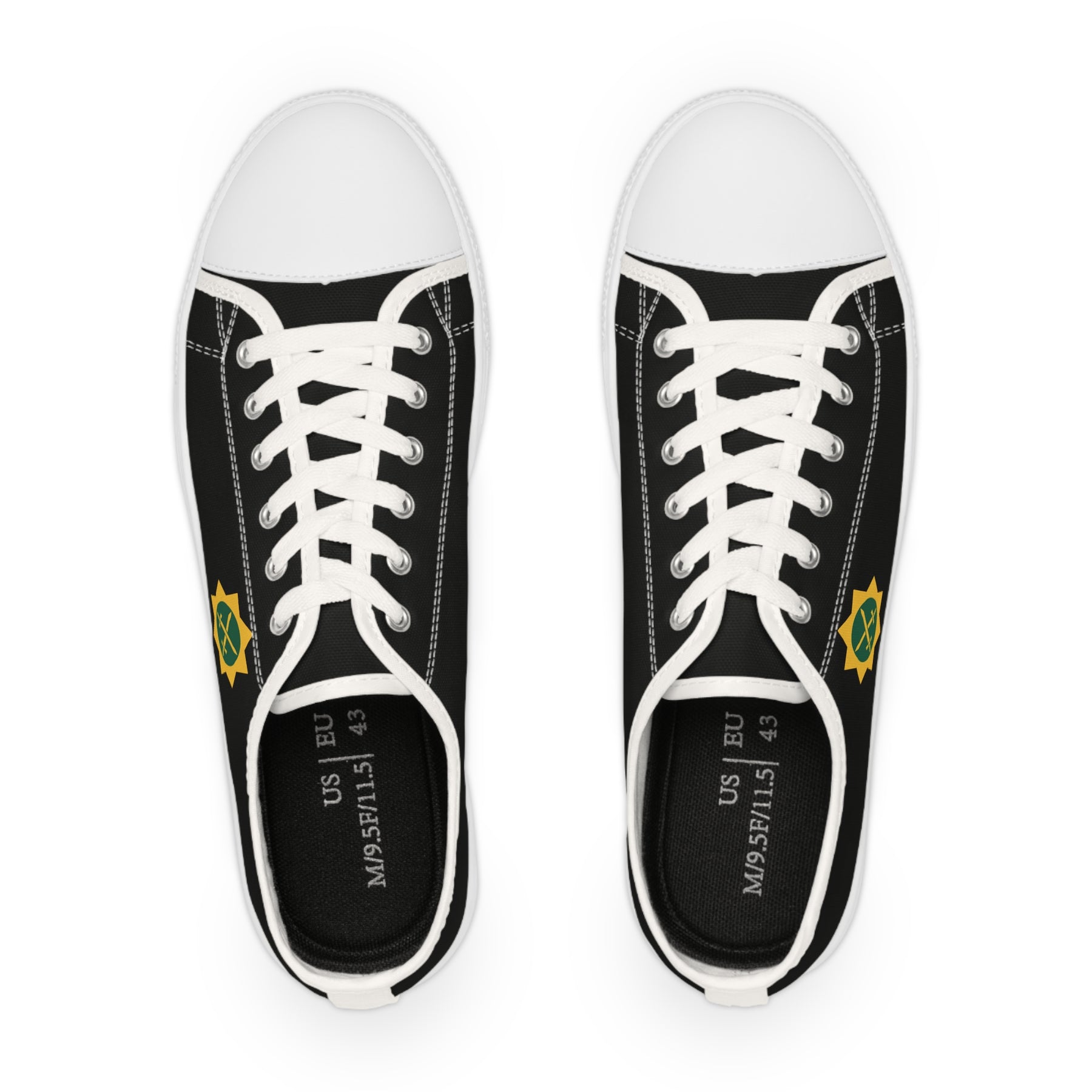 Red Cross of Babylone Sneaker - Low Top Sneaker Black & White Gold & Green Emblem - Bricks Masons