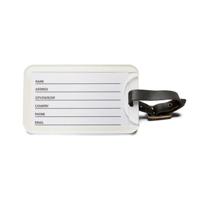 OES Luggage Tag - White With Black Leather Strap - Bricks Masons