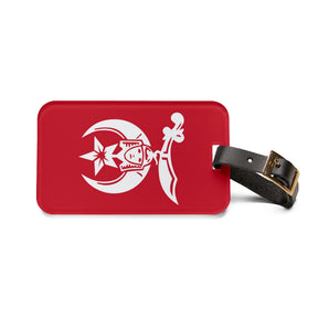 Shriners Luggage Tag - Red With Black Leather Strap - Bricks Masons