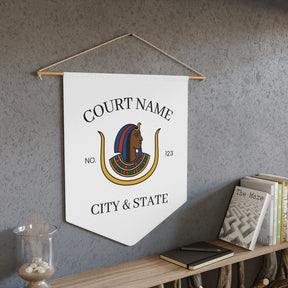 DOI Pennant - Personalized White Polyester Twill with Wooden Dowel - Bricks Masons