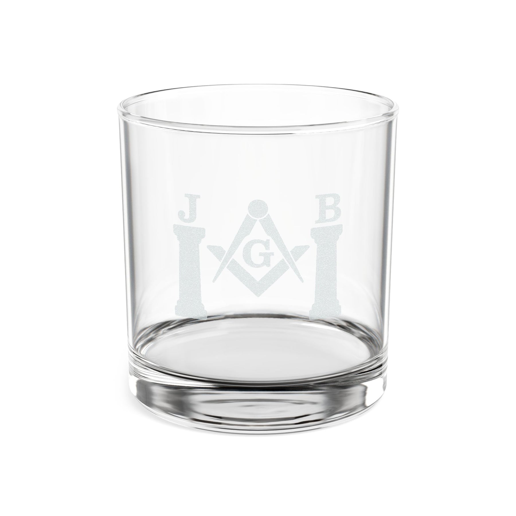 Master Mason Blue Lodge Whiskey Glass - Square & Compasses with Twin J&B Pillars