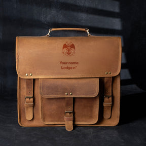 32nd Degree Scottish Rite Briefcase - Wings Down Genuine Cow Leather - Bricks Masons