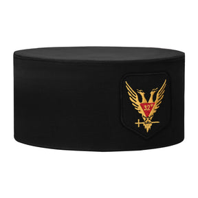 32nd Degree Scottish Rite Crown Cap - Black Rayon With Wings Up Red & Gold - Bricks Masons