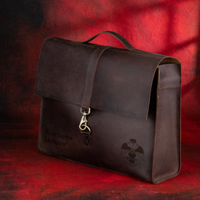 33rd Degree Scottish Rite Briefcase - Wings Down Genuine Cow Leather Convertible Bag - Bricks Masons