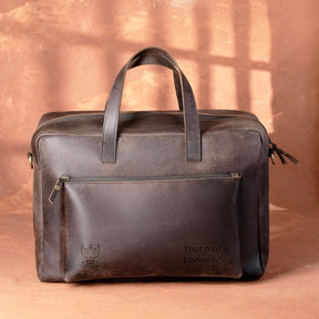 33rd Degree Scottish Rite Briefcase - Wings Up Dark Brown Cow Leather - Bricks Masons