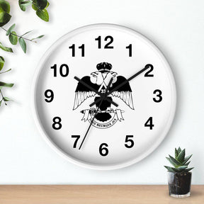 33rd Degree Scottish Rite Clock - Wings Down Wooden Frame - Bricks Masons