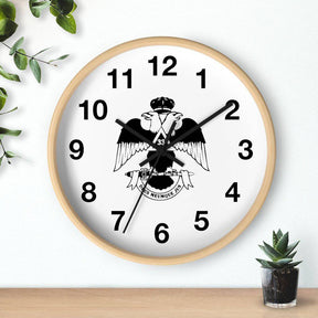 33rd Degree Scottish Rite Clock - Wings Down Wooden Frame - Bricks Masons
