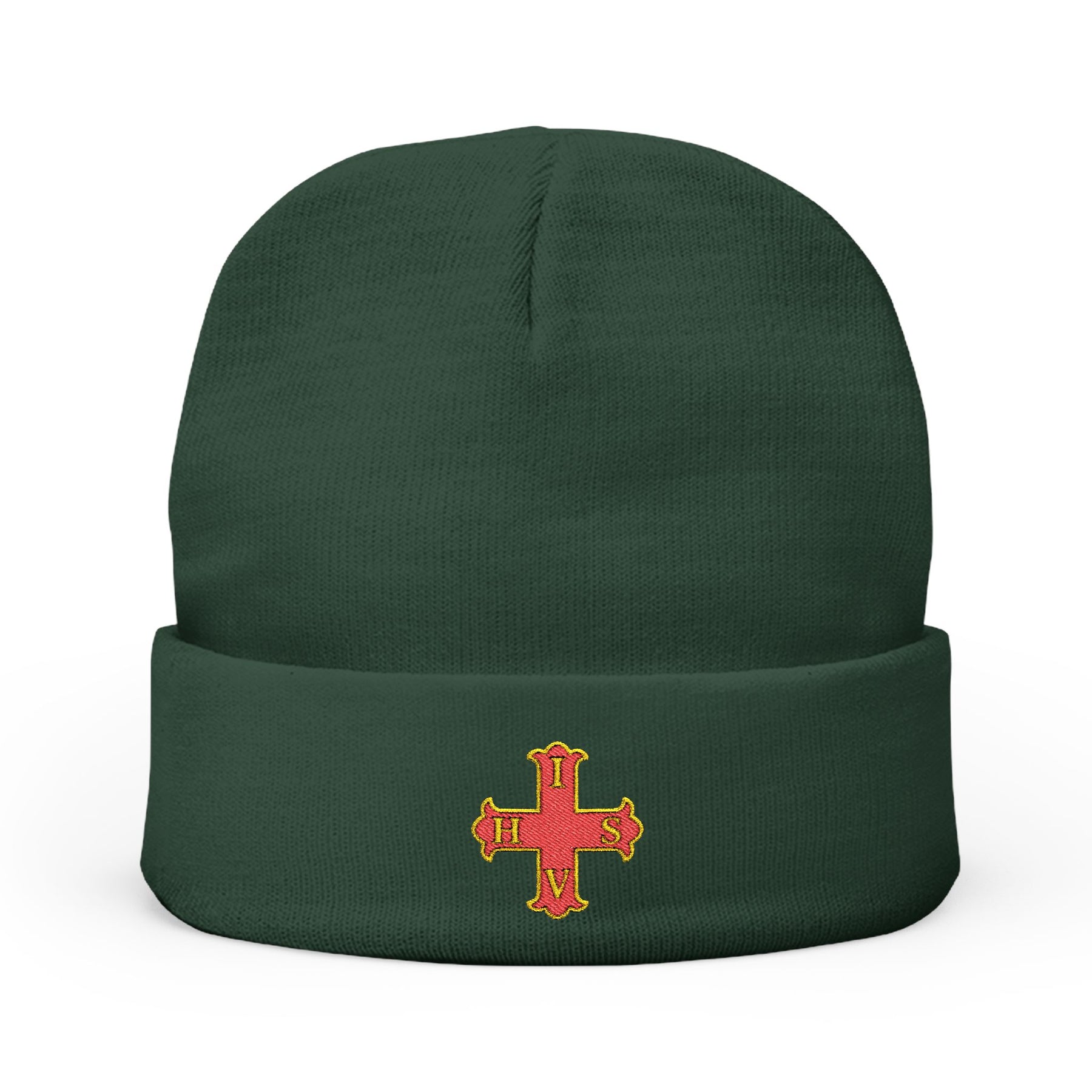 Red Cross of Constantine Beanie - Knit Embroidery Emblem - Bricks Masons