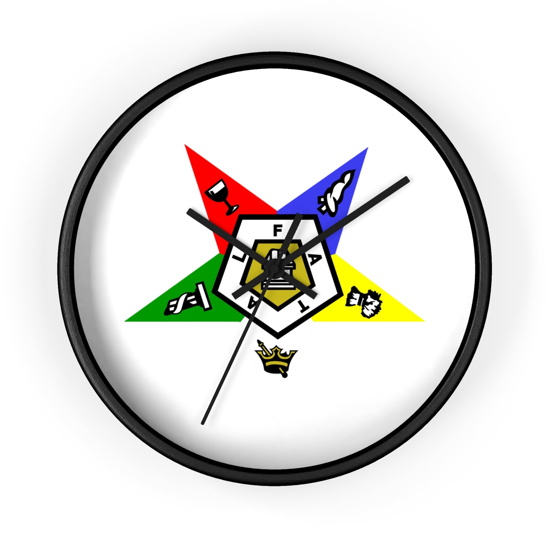 OES Clock - White Dial with Star Emblem in Wooden Frame - Bricks Masons