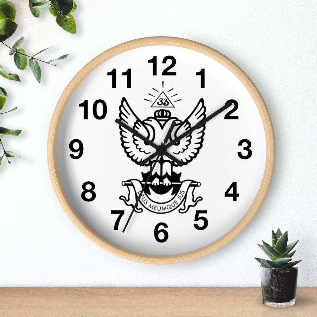 33rd Degree Scottish Rite Clock - Wings Up Wooden Frame