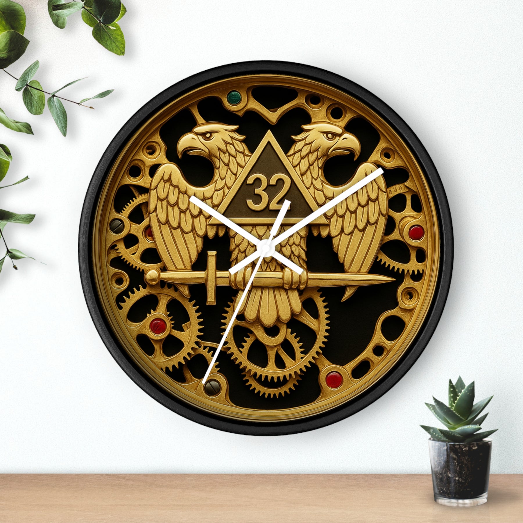 32nd Degree Scottish Rite Clock - Double Headed Eagle with Open Gear - Bricks Masons