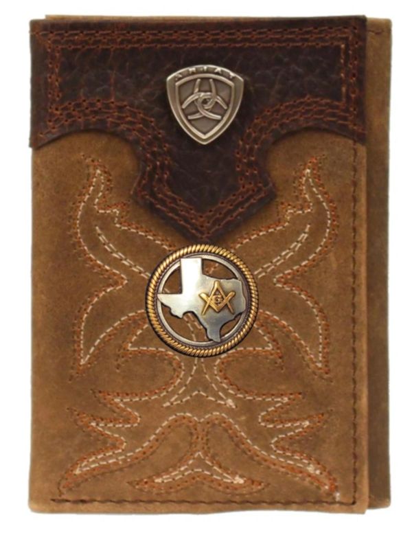Master Mason Blue Lodge Wallet - American Flag Black & Brown