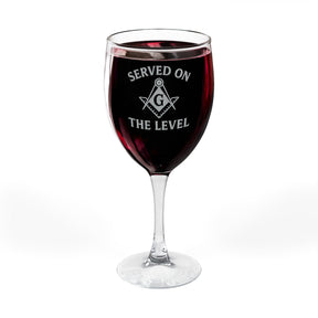 Master Mason Blue Lodge Wine Glass - Served On The Level Square & Compass G - Bricks Masons