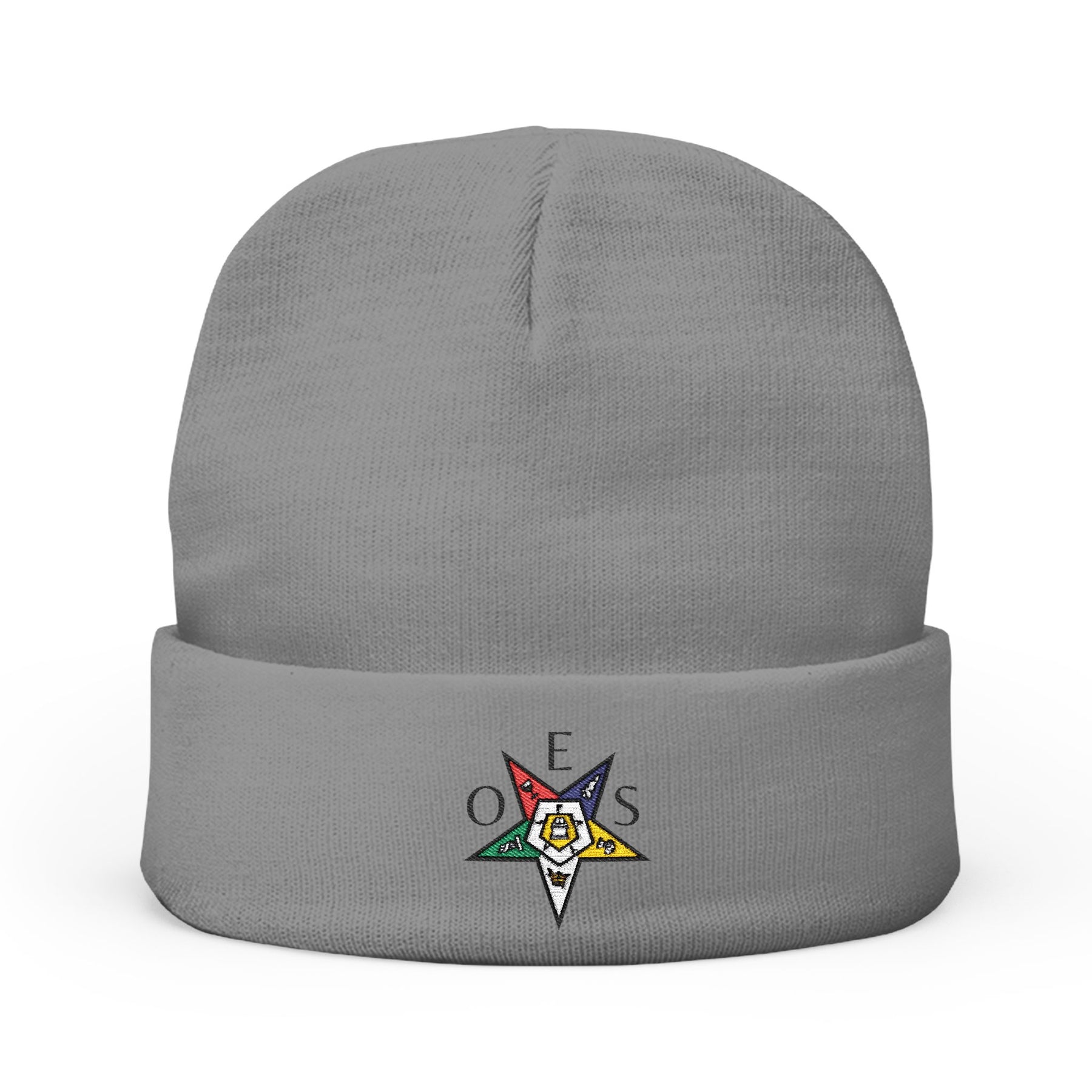 OES Beanie - White & Grey Knit Embroidery OES Star