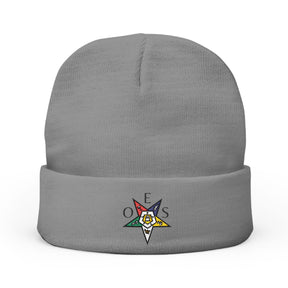 OES Beanie - White & Grey Knit Embroidery OES Star