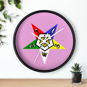 OES Clock - Classic Wood Frame with Star Emblem Design - Bricks Masons