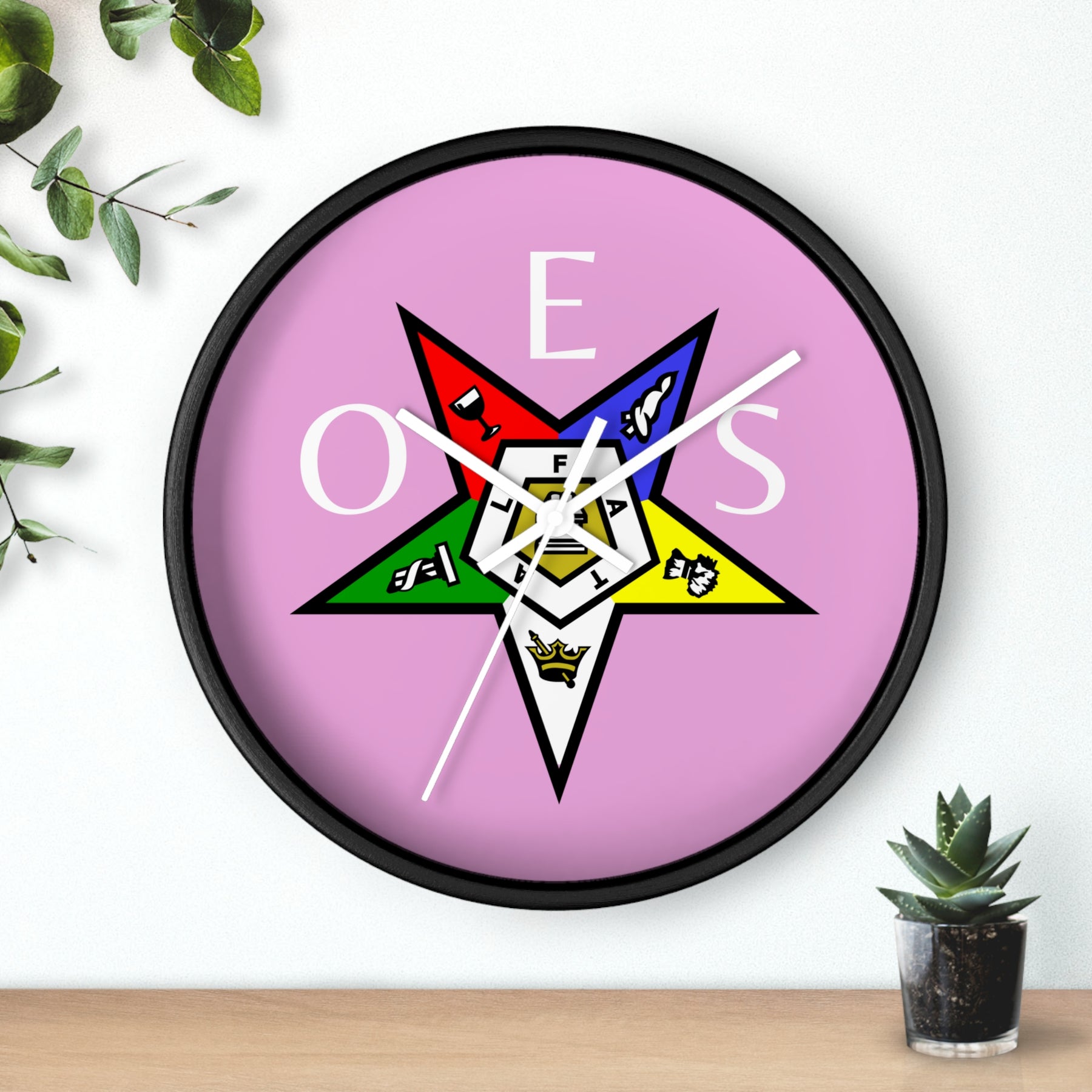 OES Clock - Pink Dial with OES Emblem and Inscription - Bricks Masons