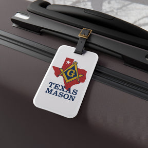 Master Mason Blue Lodge Luggage Tag - White Texas Mason With Black Leather Strap - Bricks Masons