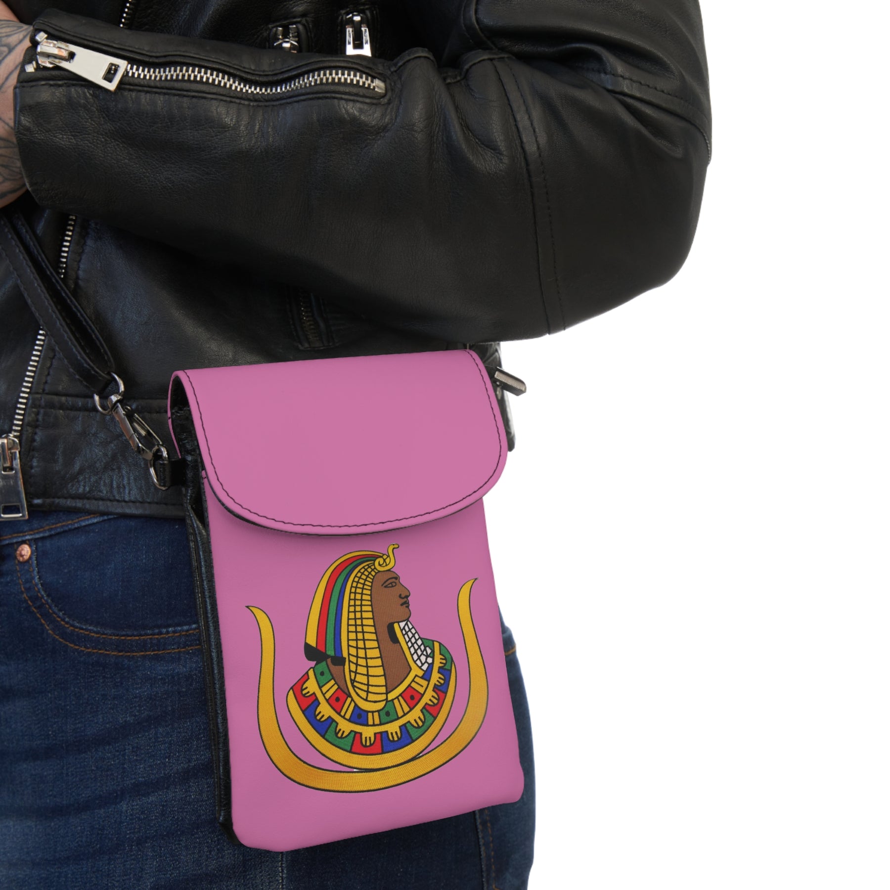 DOI Cell Phone Wallet - Pink Microfiber Leather With Adjustable Strap - Bricks Masons