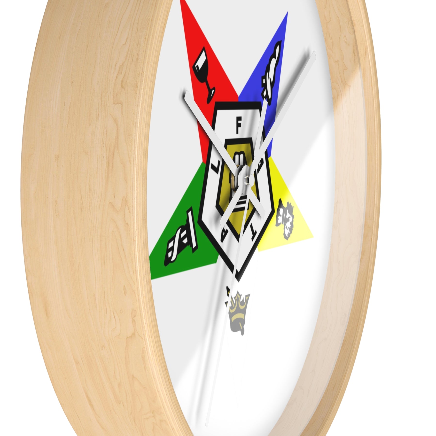 OES Clock - White Dial with Star Emblem in Wooden Frame - Bricks Masons