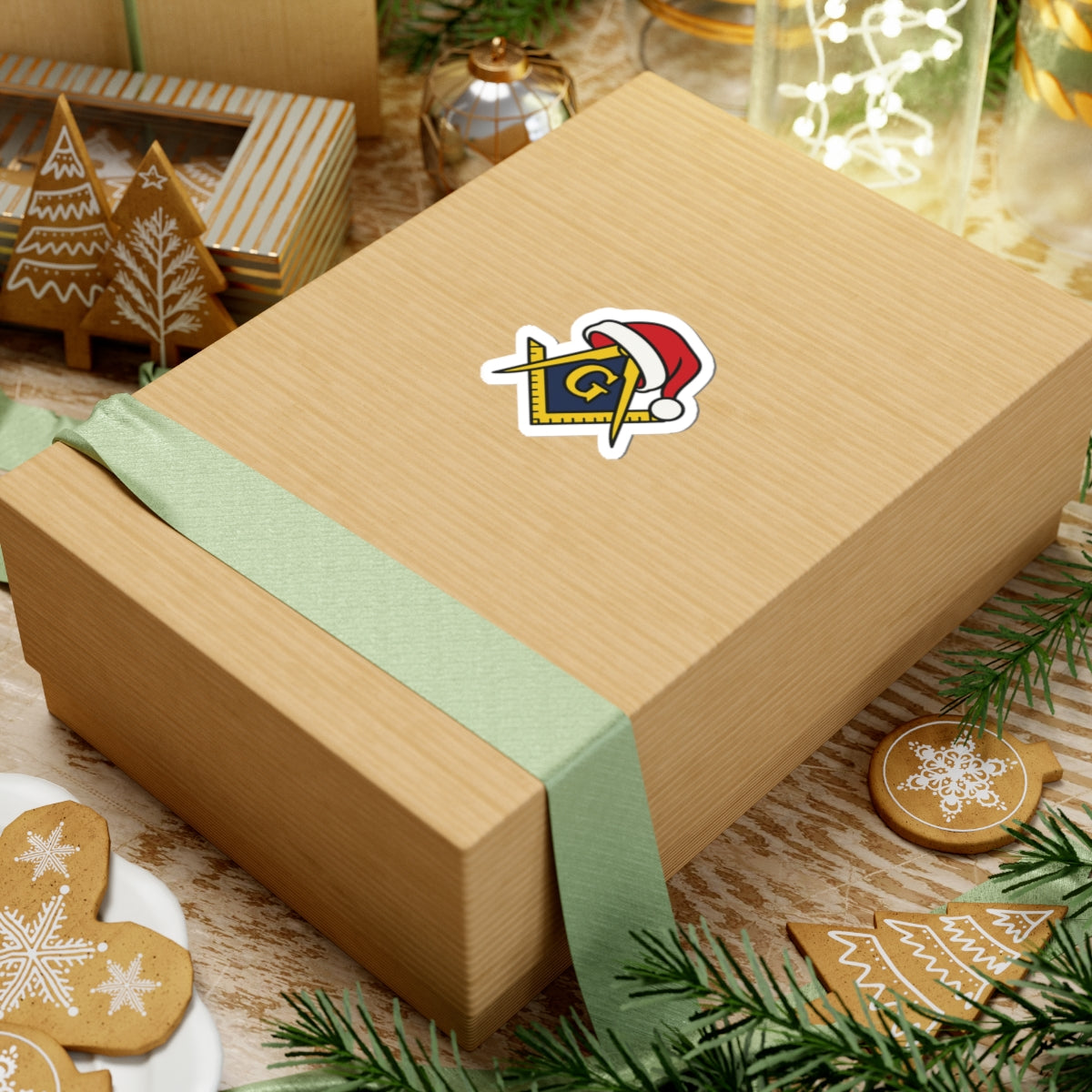 Master Mason Blue Lodge Sticker Decal - Kiss-Cut Festive Square & Compass G Christmas - Bricks Masons