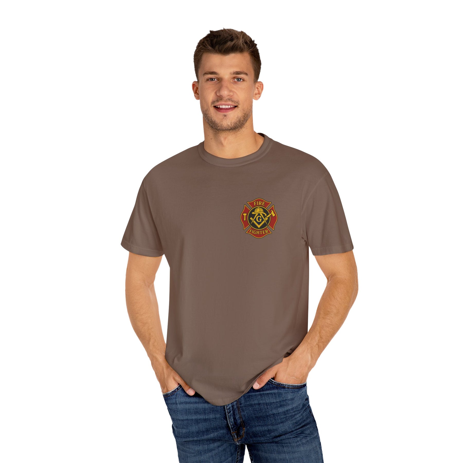 Master Mason Blue Lodge T-Shirt - Firefighter Mason Garment-Dyed Tee - Bricks Masons