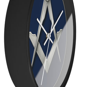 Master Mason Blue Lodge Clock - Minimalist Square & Compass in Wooden Frame - Bricks Masons