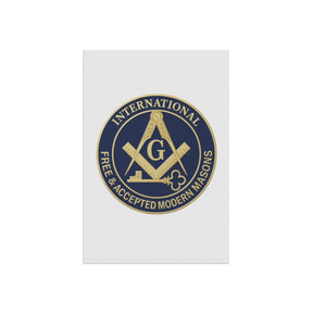 International Masons Yard Flag - White & Blue Printed Poly Poplin - Bricks Masons