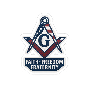 Master Mason Blue Lodge Sticker Decal - Kiss-Cut Faith Freedom Fraternity US Flag - Bricks Masons
