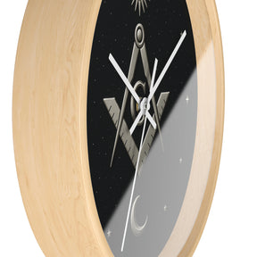 Master Mason Blue Lodge Clock - S&C on Wooden Frame with Plexiglass Cover - Bricks Masons