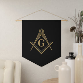 Master Mason Blue Lodge Pennant - Golden Square & Compass with G - Bricks Masons