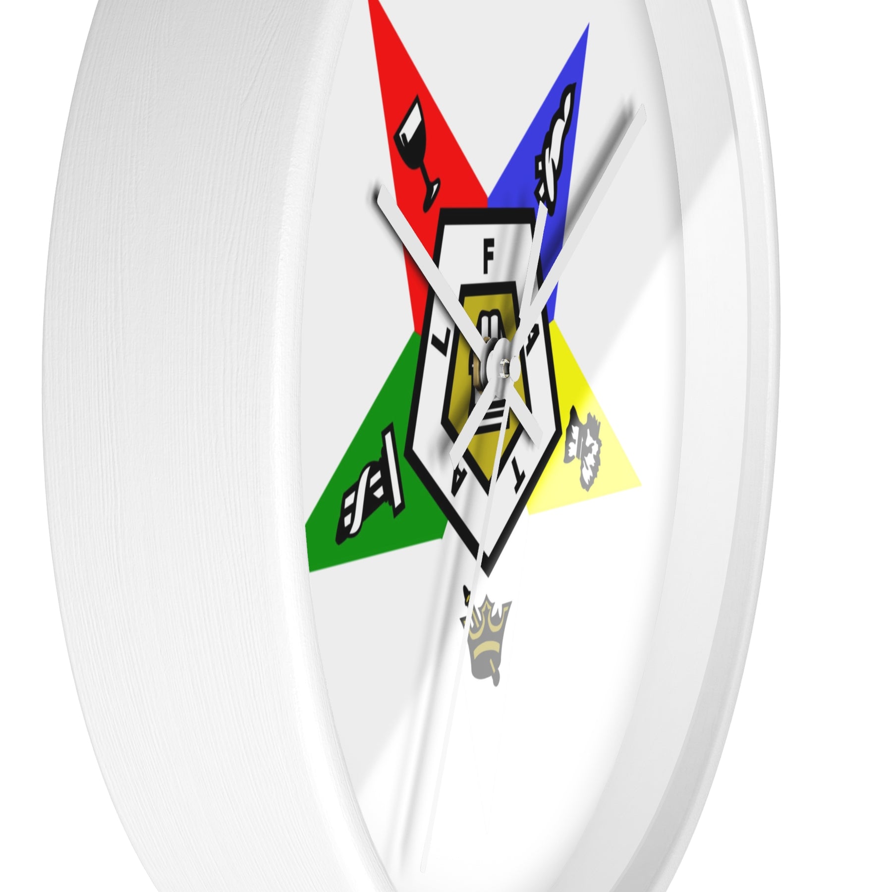 OES Clock - White Dial with Star Emblem in Wooden Frame - Bricks Masons