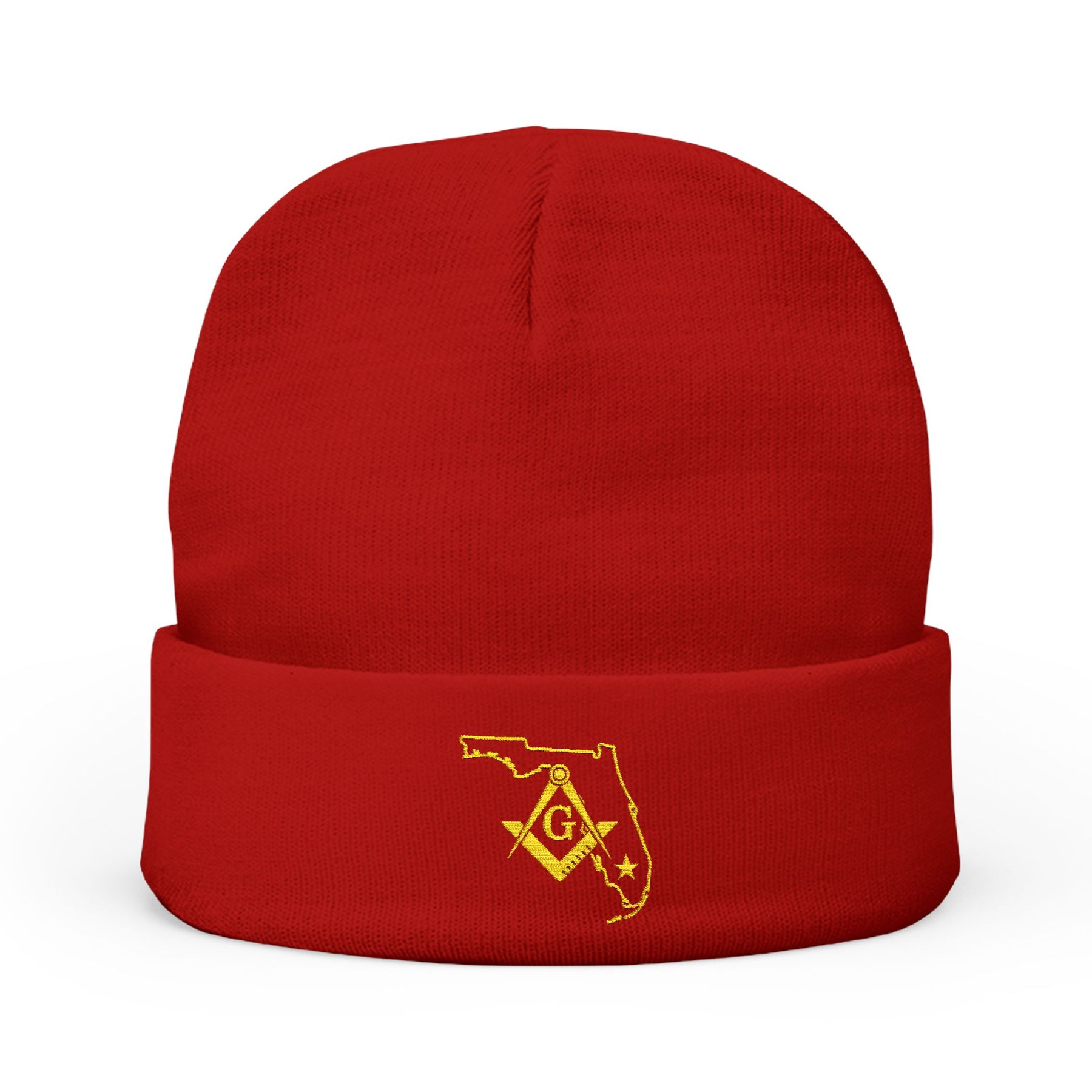 Master Mason Blue Lodge Beanie - Knit Embroidery Gold Square & Compass G Florida Mason - Bricks Masons