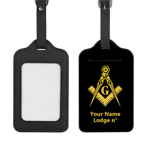 Master Mason Blue Lodge Luggage Tag - Black Leather - Bricks Masons