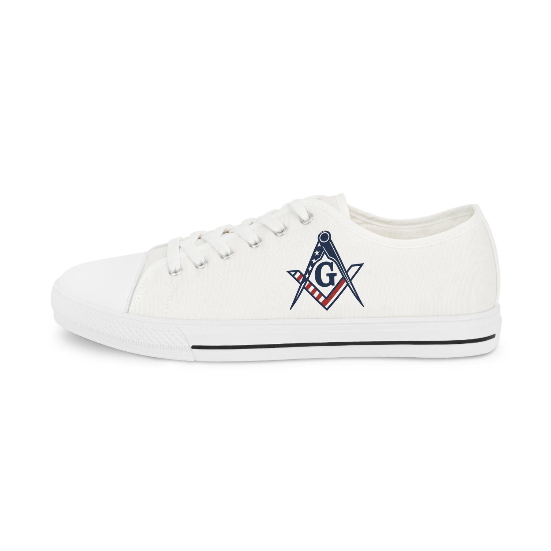 Master Mason Blue Lodge Sneaker - Low Top Sneaker Black & White USA Flag - Bricks Masons