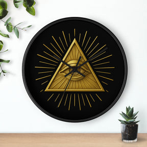 Eye of Providence Clock - Sacred Triangle Eye Emblem on Wooden Frame - Bricks Masons