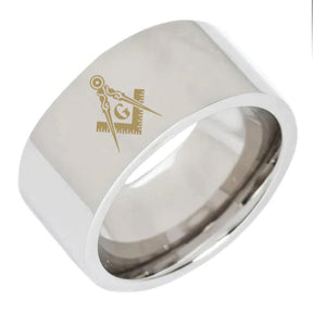 Master Mason Blue Lodge Ring - 8MM Pipe Silver Tungsten Personalizable - Bricks Masons