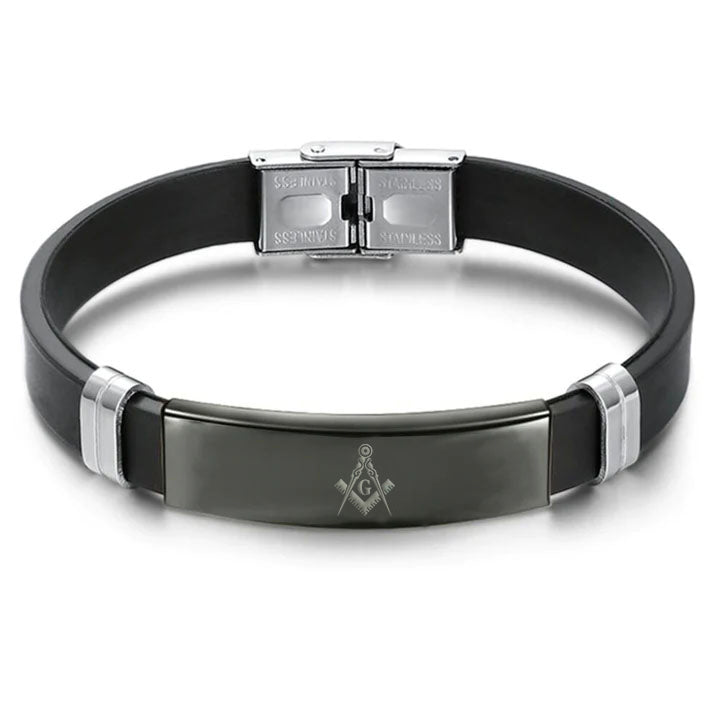 Master Mason Blue Lodge Bracelet - Steel & Leather - Bricks Masons