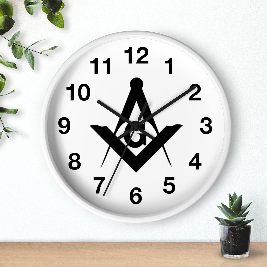 Master Mason Blue Lodge Clock - Wooden Frame Square & Compass G